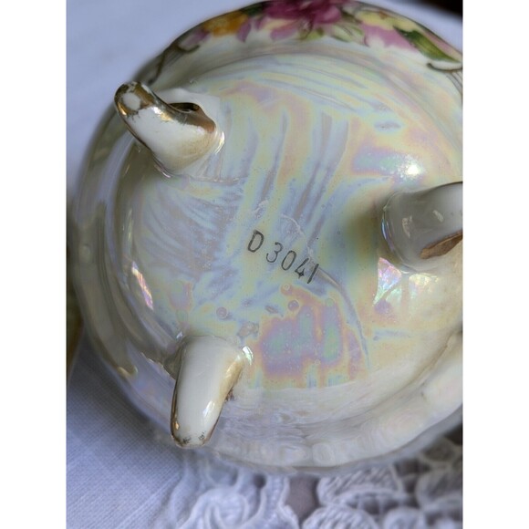 VTG Lusterware Iridescent 3 Footed D3041 Teacup & Saucer Floral Gold Trim Pink - Picture 14 of 16